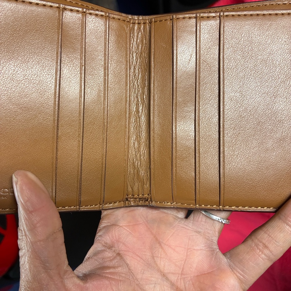 Coach Brown and Gold Compact Tri-Fold Wallet - Picture 11 of 14